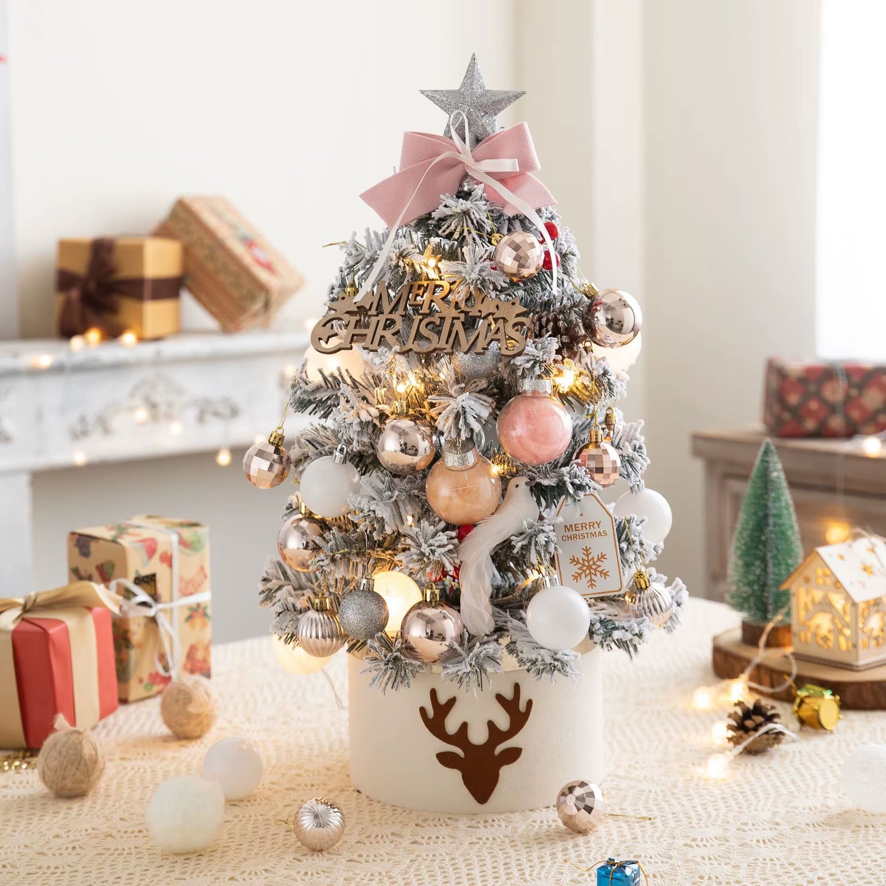 45/60Cm DIY Christmas Tree with LED Light Mini Desktop Tree Christmas Decoration New Year Gift Home Christmas Ornaments