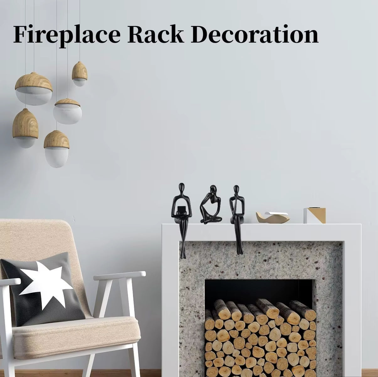 Home Decor Thinker Statue Accents, Set of 3 Thinker Sculptures Office Decor Modern Abstract Decoration (Small Black)