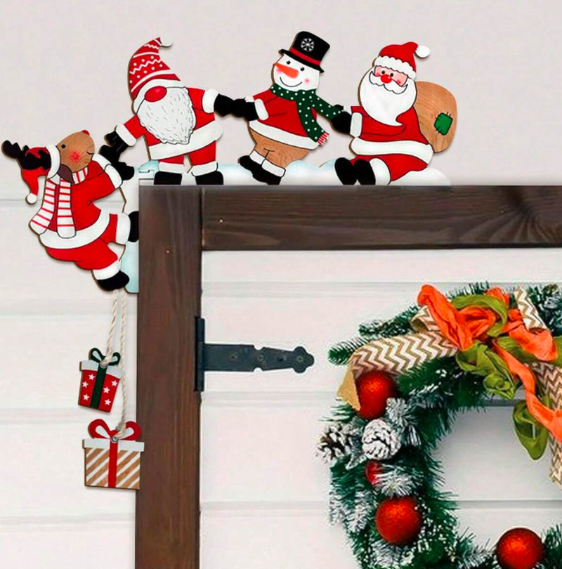 1/2X Christmas Door Frame Decoration Santa Claus Wooden Home UK