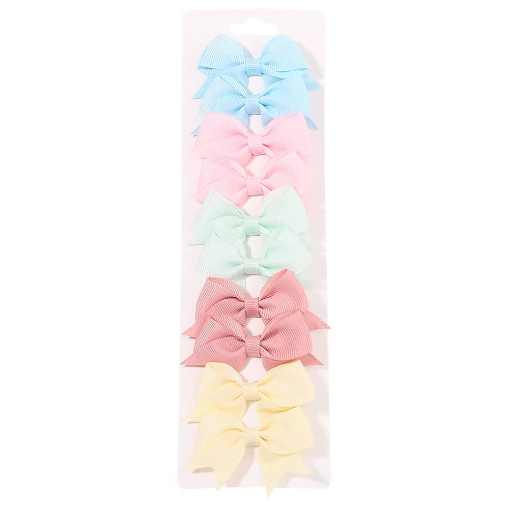 10Pcs/Set Solid Color Kids Bows Hair Clips for Baby Girls Handmade Ribbon Bowknot Hairpin Barrettes New Year Hair Accessories
