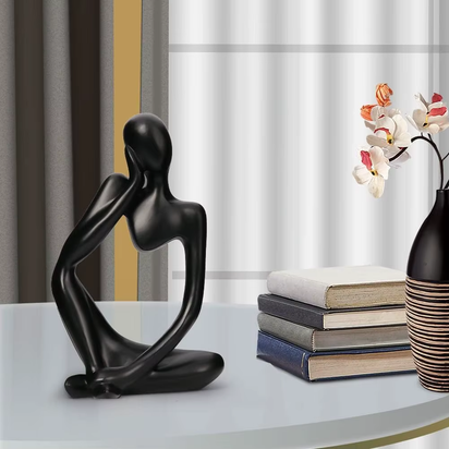 Home Decor Thinker Statue Accents, Set of 3 Thinker Sculptures Office Decor Modern Abstract Decoration (Small Black)