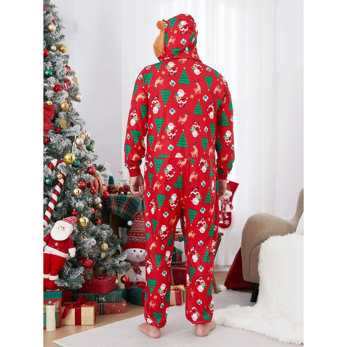 Christmas Pajamas for Men Family Matching Pajamas One Piece Red Reindeer Holiday Pjs with Socks Couples Christmas Pajamas Men XL