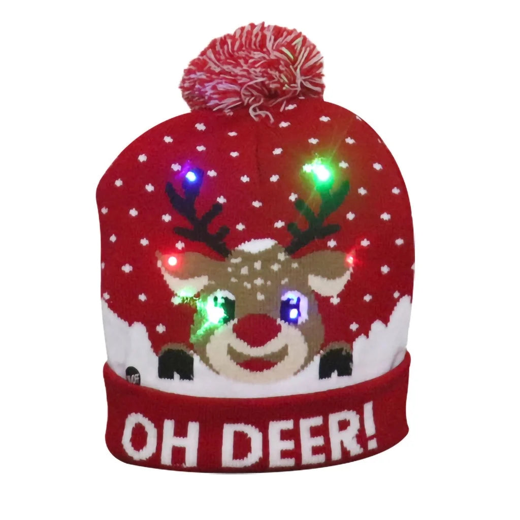Christmas Hat LED Light-Up Santa Hat Unisex Woolen Thermal Knitted Cap Xmas Holiday Hat for Adults Kids Christmas Gifts Christmas Decorations