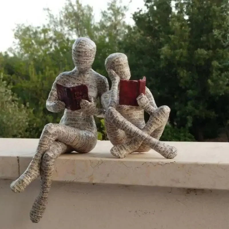 Nordic Modern Reading Woman Statue Nordic Art Thinker Resin Statue Thinker Desktop Sculptures Reading Woman Home Home Sculpture