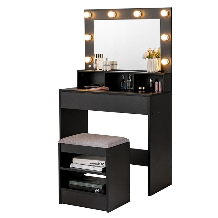 Vanity Set with LED Lighted Mirror Modern Dressing Makeup Vanity Table with Large Drawer