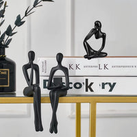 Home Decor Thinker Statue Accents, Set of 3 Thinker Sculptures Office Decor Modern Abstract Decoration (Small Black)