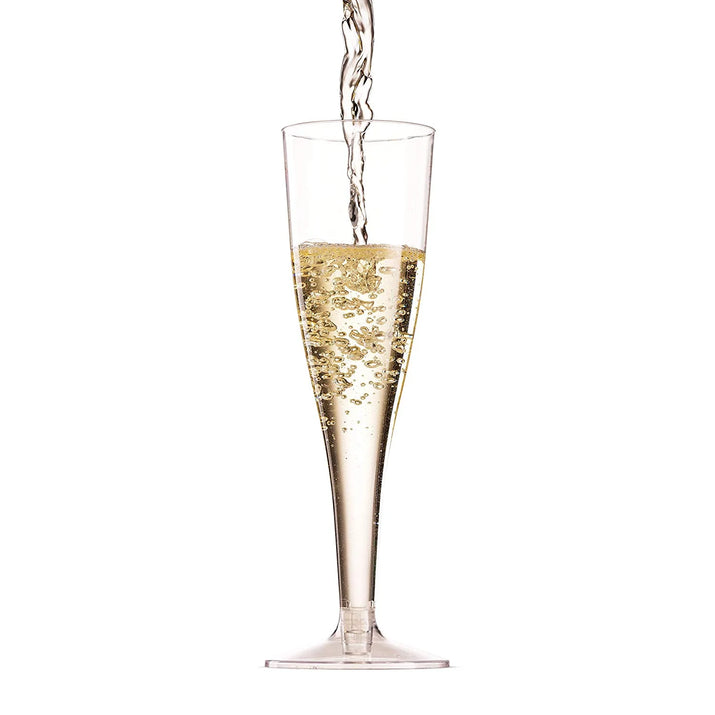 100 Pack Plastic Champagne Flutes, 5 Oz Clear Plastic Toasting Glasses, Disposable Wedding Party Cocktail Cups