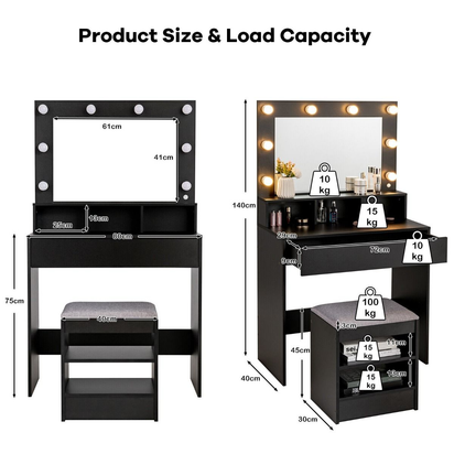 Vanity Set with LED Lighted Mirror Modern Dressing Makeup Vanity Table with Large Drawer