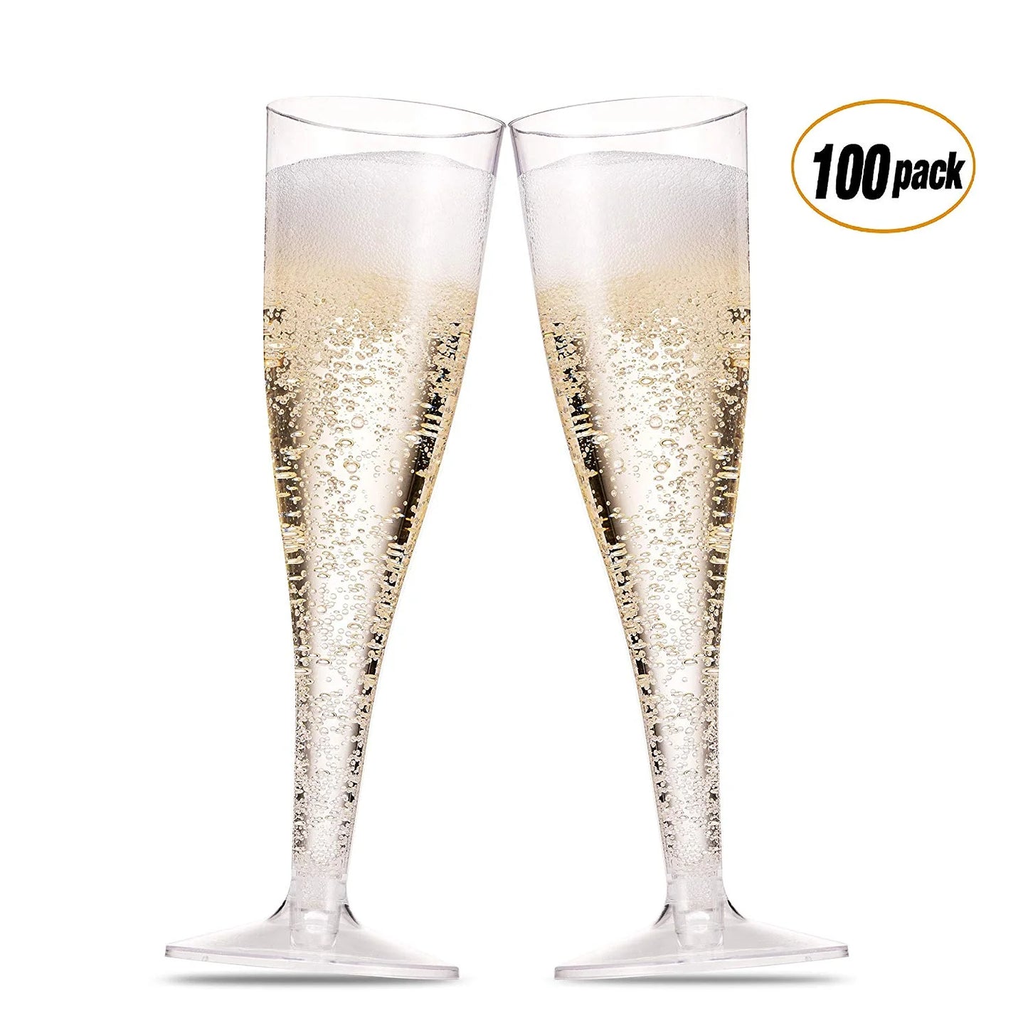 100 Pack Plastic Champagne Flutes, 5 Oz Clear Plastic Toasting Glasses, Disposable Wedding Party Cocktail Cups