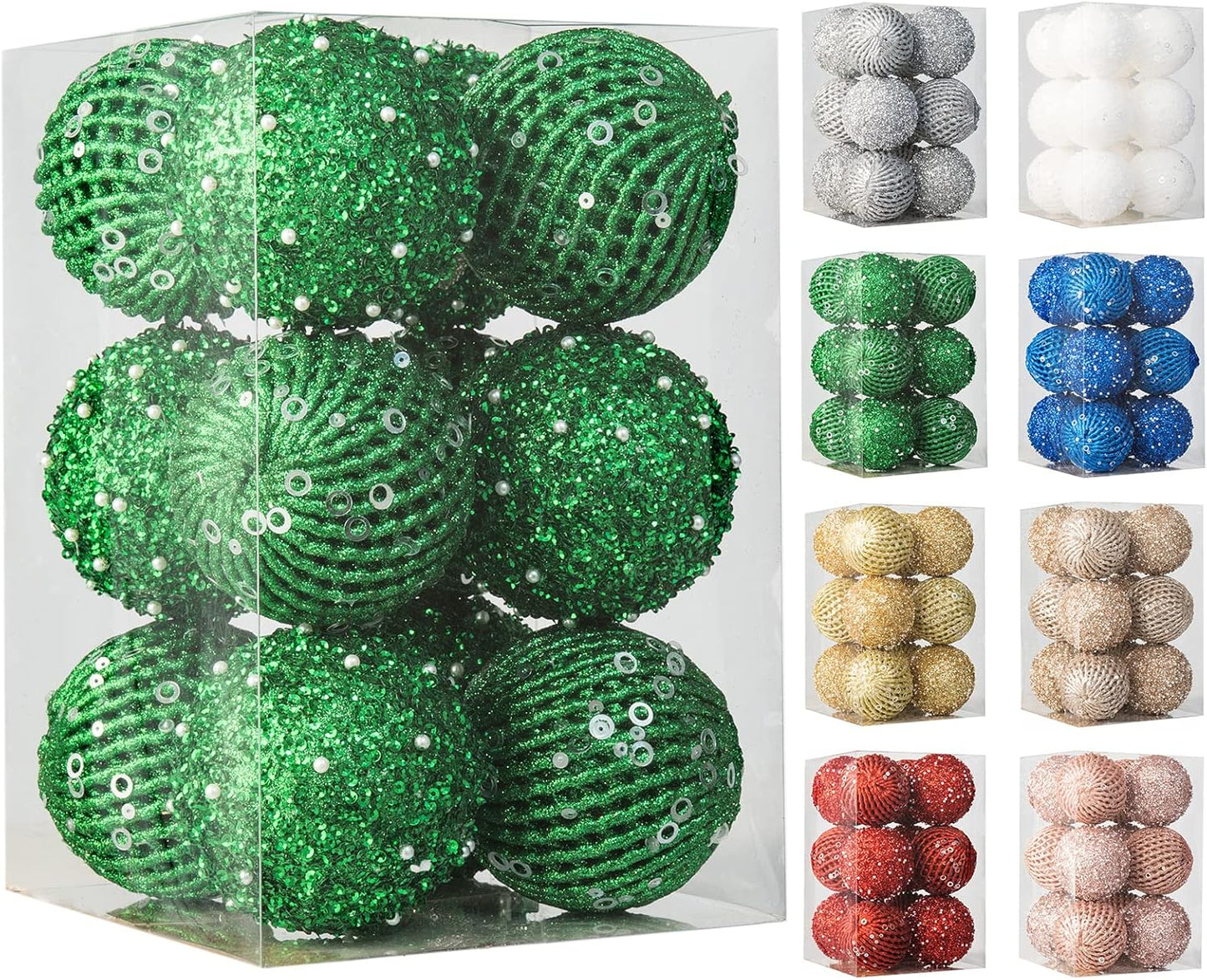 3.15" Christmas Ball Ornaments Glitter Shatterproof Christmas Tree Ornaments Sequin Xmas Hanging Balls Decorations for Wedding Party Holiday(Green, 12Pc-8Cm)