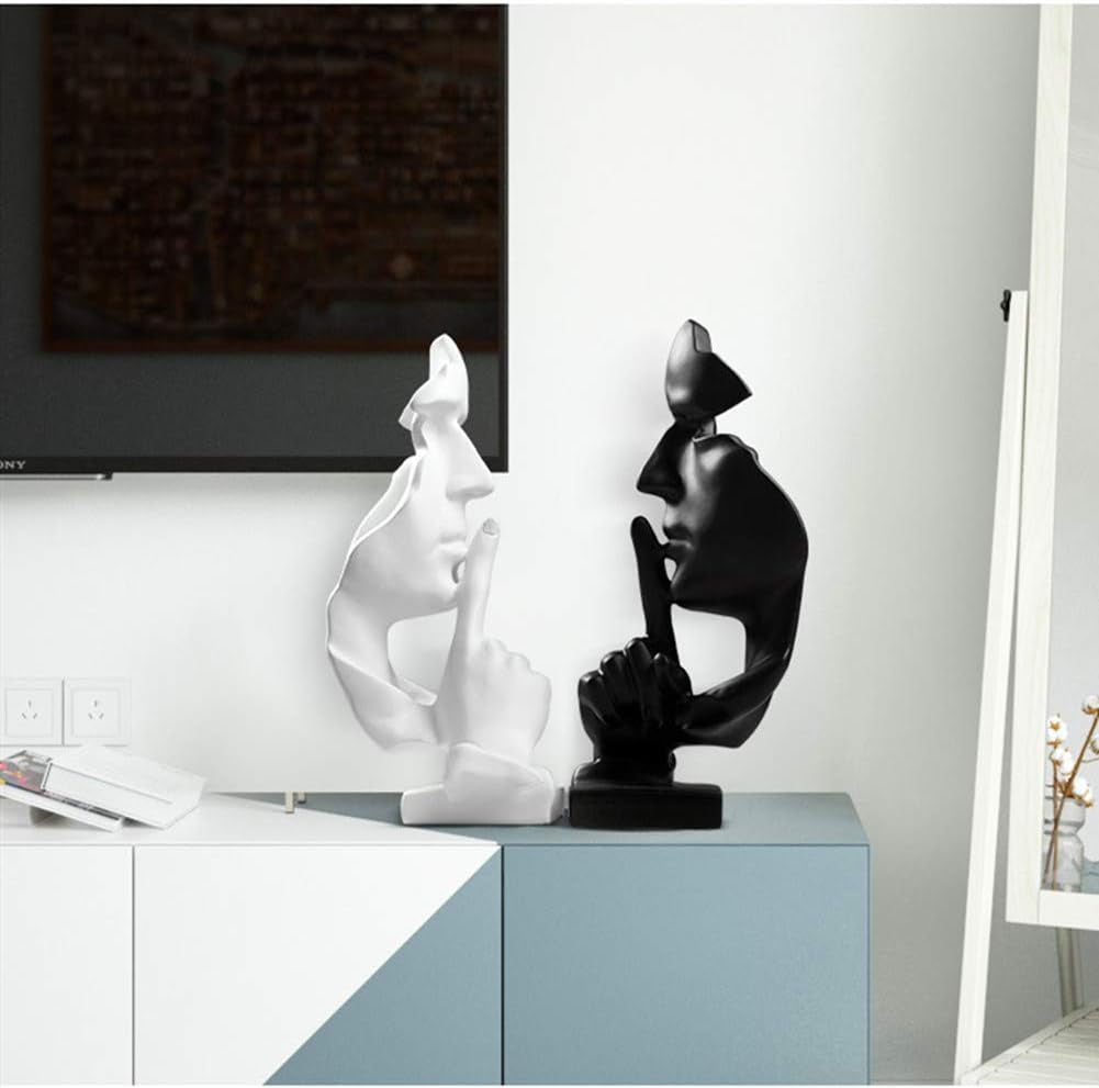 Creative Abstract Men Figurine Sculptures, Keep Silence Statue, Thinker Statue, Office Home Decor (White)
