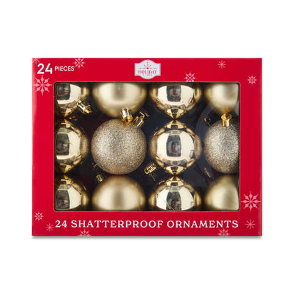 24-Count Champagne Shatterproof Ball Christmas Ornaments, 2.36 In, by