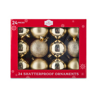 24-Count Champagne Shatterproof Ball Christmas Ornaments, 2.36 In, by