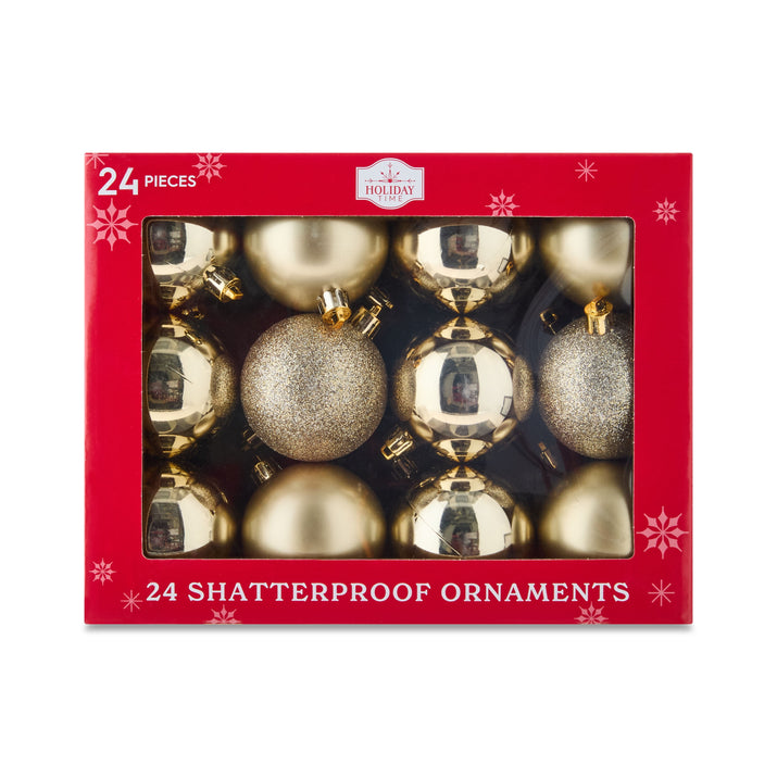 24-Count Champagne Shatterproof Ball Christmas Ornaments, 2.36 In, by