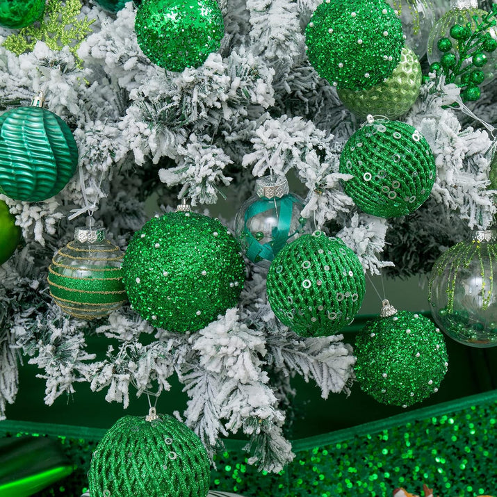 3.15" Christmas Ball Ornaments Glitter Shatterproof Christmas Tree Ornaments Sequin Xmas Hanging Balls Decorations for Wedding Party Holiday(Green, 12Pc-8Cm)