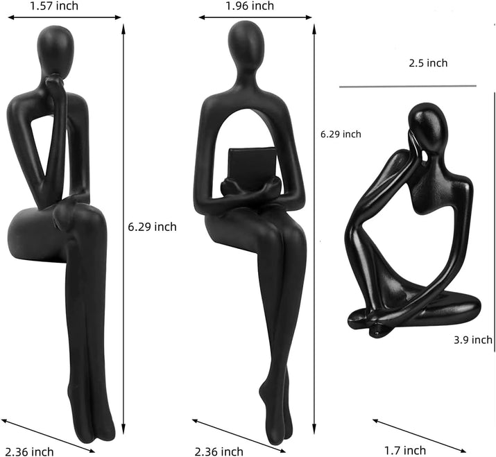 Home Decor Thinker Statue Accents, Set of 3 Thinker Sculptures Office Decor Modern Abstract Decoration (Small Black)