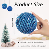 6Pcs 3.94" Christmas Ball Ornaments Glitter Shatterproof Christmas Tree Ornaments Sequin Xmas Hanging Balls Decorations for Wedding Party Holiday(Sapphire, 6Pc-10Cm)