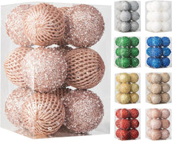 3.15" Christmas Ball Ornaments Glitter Shatterproof Christmas Tree Ornaments Sequin Xmas Hanging Balls Decorations for Wedding Party Holiday(Rose Gold, 12Pc-8Cm)
