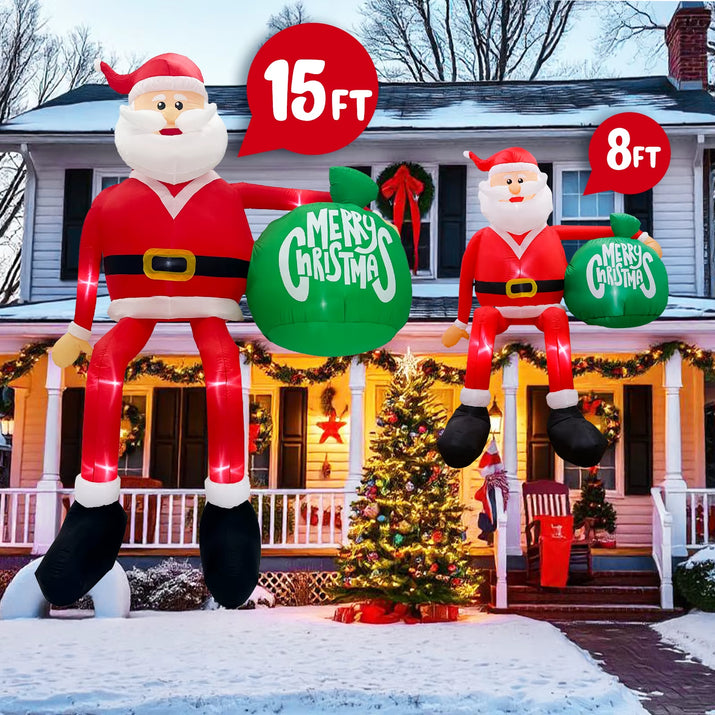 Ourwarm 15FT Christmas Inflatable Outdoor Decor, Climbing Santa Giant Christmas Inflatables Christmas Blow Ups with LED Lights