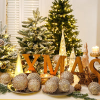 3.15" Christmas Ball Ornaments Glitter Shatterproof Christmas Tree Ornaments Sequin Xmas Hanging Balls Decorations for Wedding Party Holiday(Champagne Gold, 12Pc-8Cm)