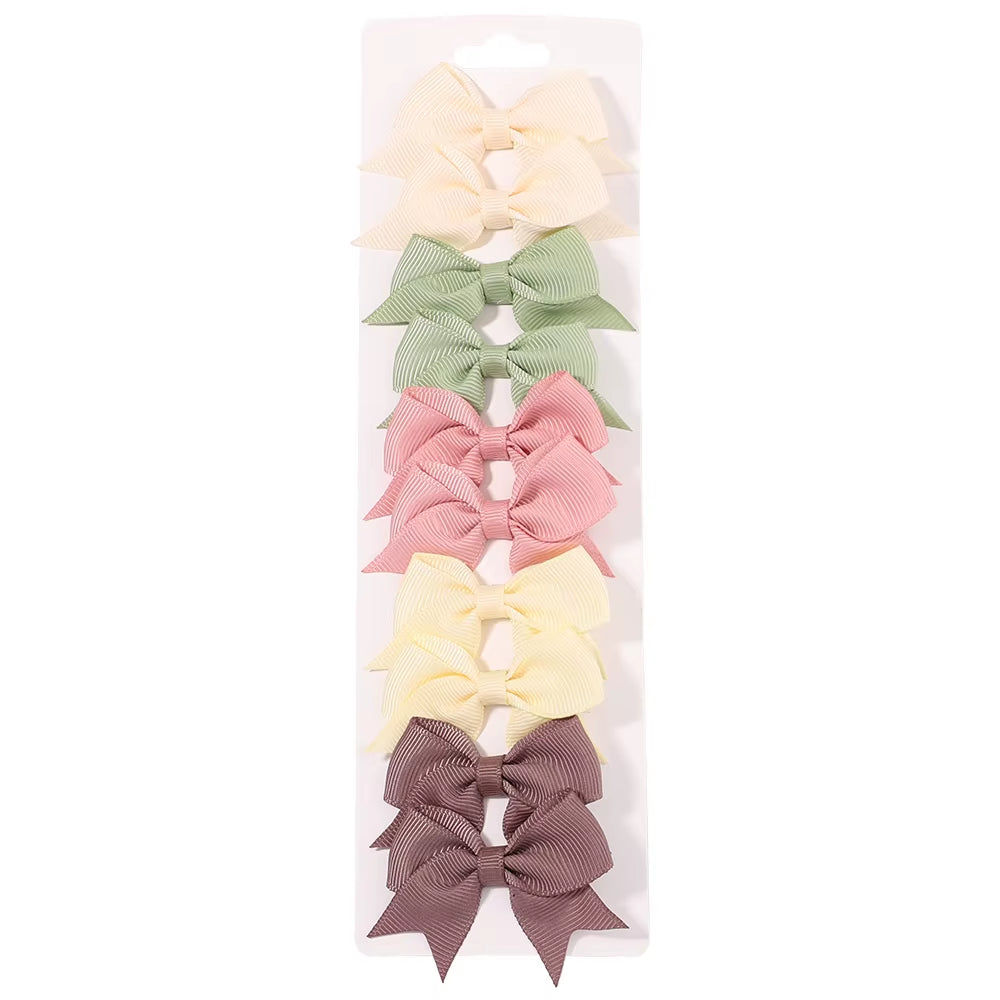 10Pcs/Set Solid Color Kids Bows Hair Clips for Baby Girls Handmade Ribbon Bowknot Hairpin Barrettes New Year Hair Accessories