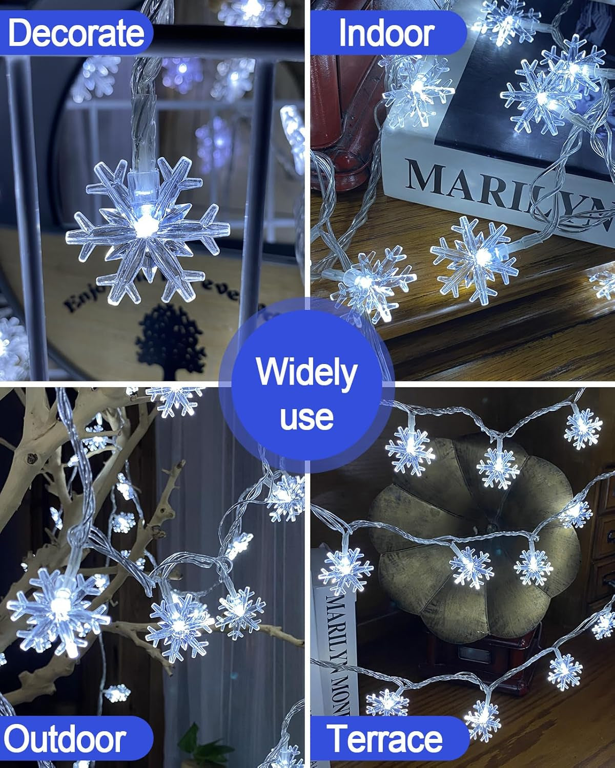 100 LED Snowflake Lights, 32Ft Snowflake Fairy String Lights, 8 Modes Plug in Christmas String Lights, Waterproof Xmas Light for Indoor Christmas Decorations, White