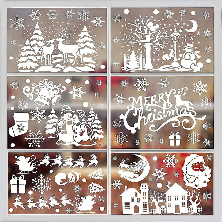 Xmas Window Clings Decoration, 141 Static Snow Flakes Stickers Merry Christmas Window Decals for Christmas Party Supplies (8 Sheets)