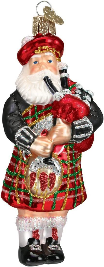 Ornaments: Assortment of Santas Glass Blown Ornaments for Christmas Tree, Highland Santa 5 Inches