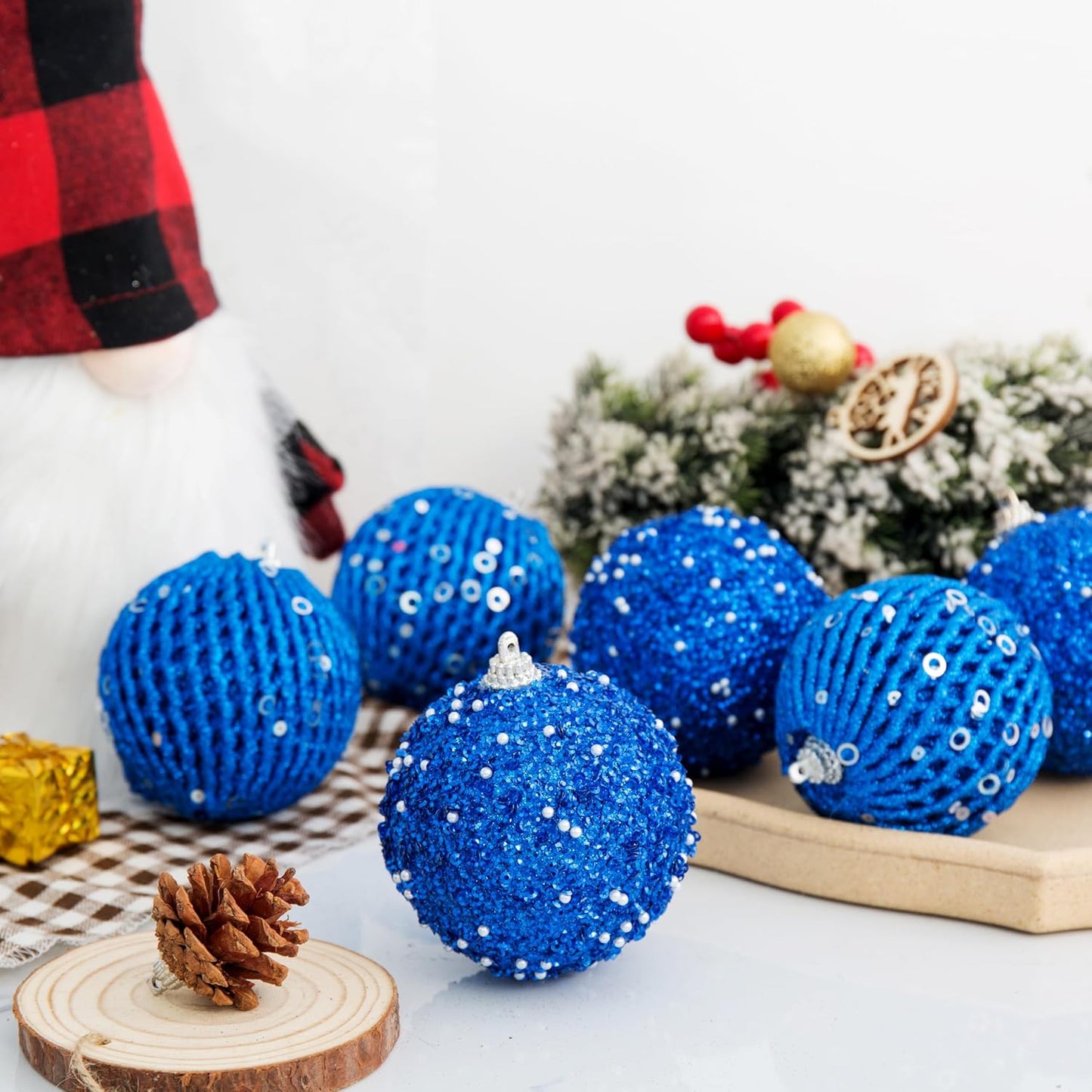 3.15" Christmas Ball Ornaments Glitter Shatterproof Christmas Tree Ornaments Sequin Xmas Hanging Balls Decorations for Wedding Party Holiday(Sapphire, 12Pc-8Cm)