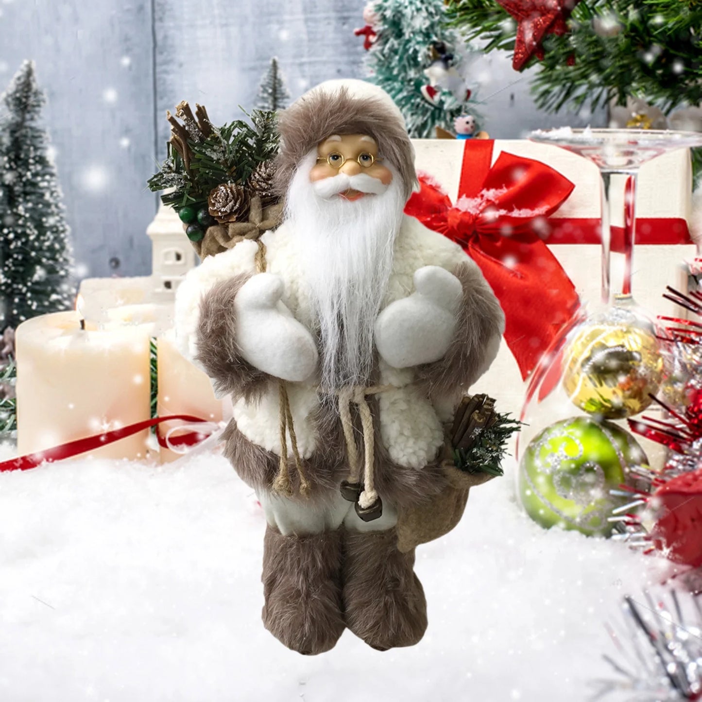 12-Inch Christmas Santa Claus Doll - Standing Polyester Figurine for Holiday Decoration, Shelf & Mantel Display, Festive Gift Giving, Easy to Clean