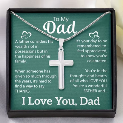 Fathers Day Gift from Daughter Son, Daddy Birthday Gift, Father Cross Necklace, Message Card for Dad, Christian Gift for Dad