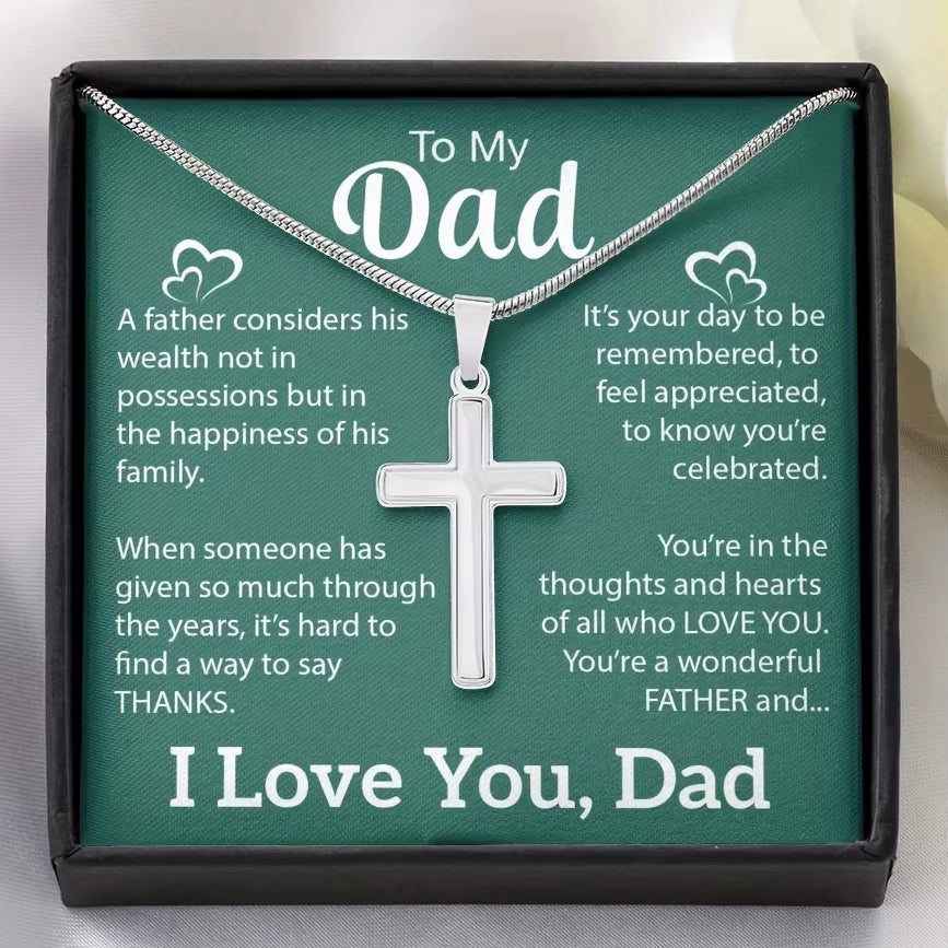 Fathers Day Gift from Daughter Son, Daddy Birthday Gift, Father Cross Necklace, Message Card for Dad, Christian Gift for Dad
