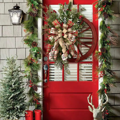 40Cm Home Front Door Fall Wreaths Pine Con Artificial Wreath Harvest Autumn Door Wreath Christmas New Years Home Hanging Decor