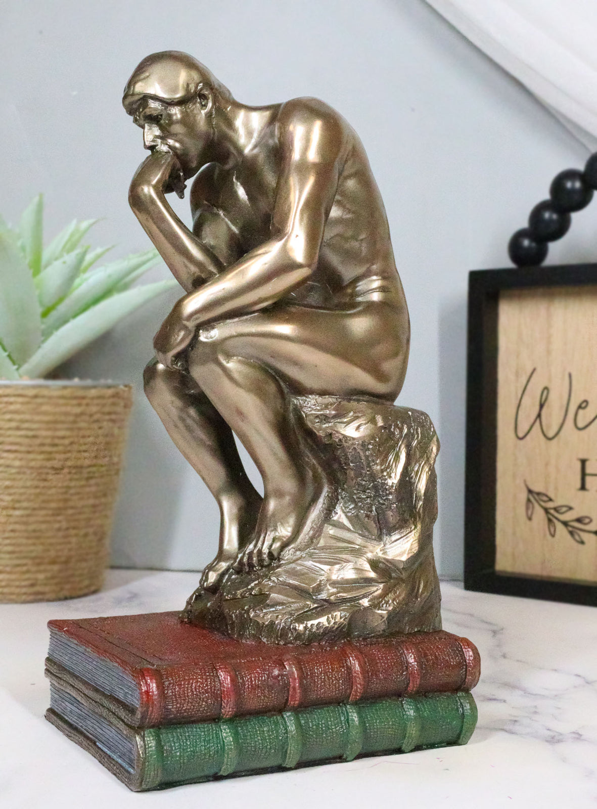 Auguste Rodin Le Penseur the Thinker Sitting on Books Statue the Poet Figurine