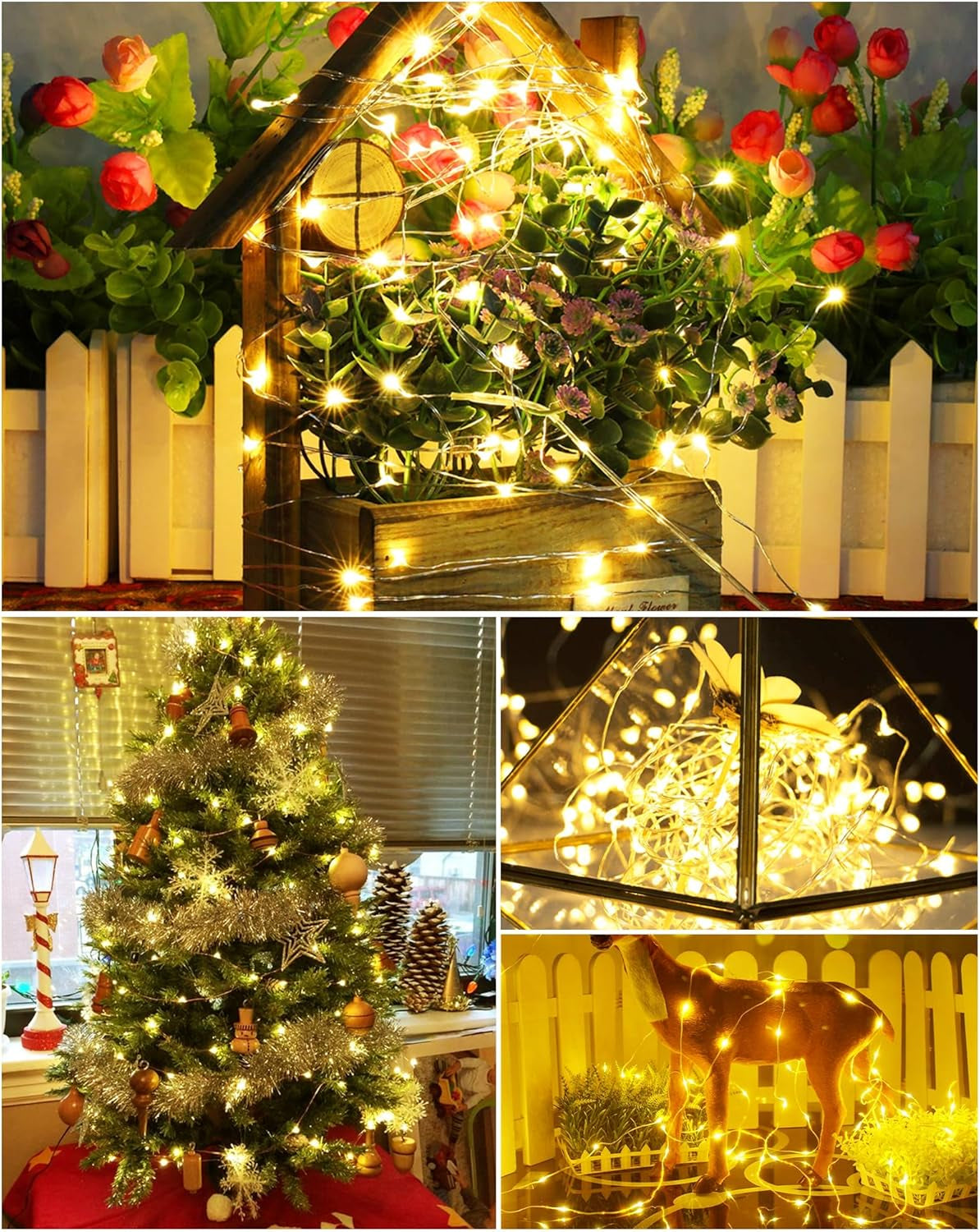 USB Powered Fairy Lights, 2 Pack 33Ft 100 LED, Flexible Silver Wire, Mini String Lights for Christmas Tree/Bedroom/Camping/Holiday Indoor Decoration, Warm White