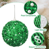 3.15" Christmas Ball Ornaments Glitter Shatterproof Christmas Tree Ornaments Sequin Xmas Hanging Balls Decorations for Wedding Party Holiday(Green, 12Pc-8Cm)
