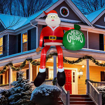 Ourwarm 15FT Christmas Inflatable Outdoor Decor, Climbing Santa Giant Christmas Inflatables Christmas Blow Ups with LED Lights