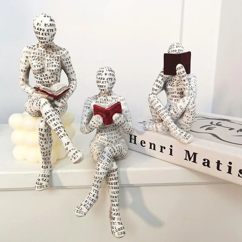 Nordic Modern Reading Woman Statue Nordic Art Thinker Resin Statue Thinker Desktop Sculptures Reading Woman Home Home Sculpture