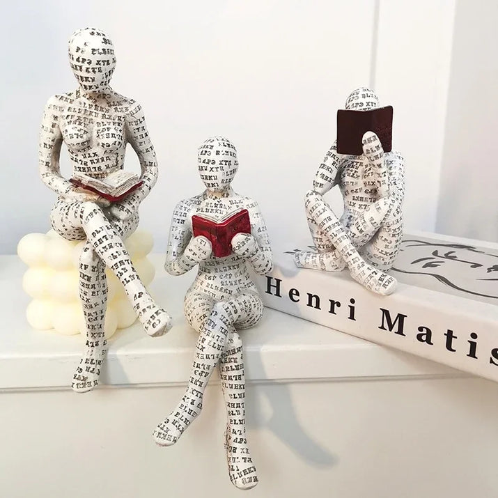 Nordic Modern Reading Woman Statue Nordic Art Thinker Resin Statue Thinker Desktop Sculptures Reading Woman Home Home Sculpture