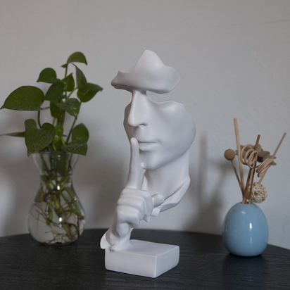 Creative Abstract Men Figurine Sculptures, Keep Silence Statue, Thinker Statue, Office Home Decor (White)