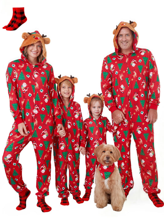 Christmas Pajamas for Men Family Matching Pajamas One Piece Red Reindeer Holiday Pjs with Socks Couples Christmas Pajamas Men XL