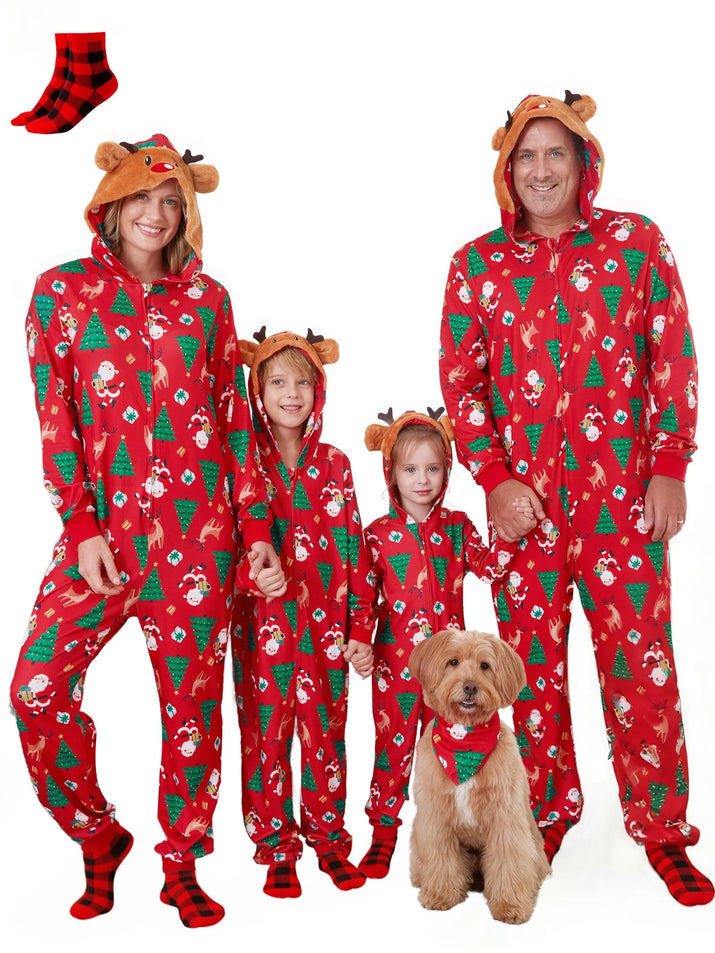 Christmas Pajamas for Men Family Matching Pajamas One Piece Red Reindeer Holiday Pjs with Socks Couples Christmas Pajamas Men XL