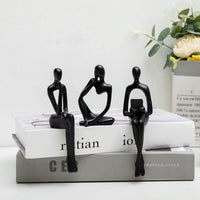 Home Decor Thinker Statue Accents, Set of 3 Thinker Sculptures Office Decor Modern Abstract Decoration (Small Black)