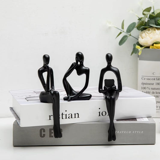 Home Decor Thinker Statue Accents, Set of 3 Thinker Sculptures Office Decor Modern Abstract Decoration (Small Black)