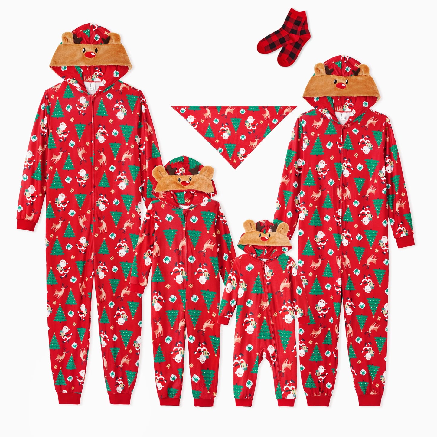 Christmas Pajamas for Men Family Matching Pajamas One Piece Red Reindeer Holiday Pjs with Socks Couples Christmas Pajamas Men XL