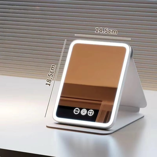Fold LED Dimmable Makeup Mirror 3 Colors Light Adjustable Brightness USB Charging Fold Mirror Tabletop Vanity Mirror for Travel