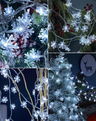 100 LED Snowflake Lights, 32Ft Snowflake Fairy String Lights, 8 Modes Plug in Christmas String Lights, Waterproof Xmas Light for Indoor Christmas Decorations, White