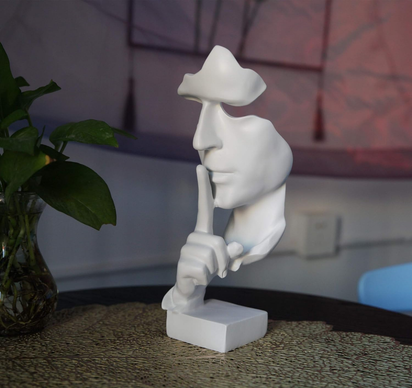 Creative Abstract Men Figurine Sculptures, Keep Silence Statue, Thinker Statue, Office Home Decor (White)