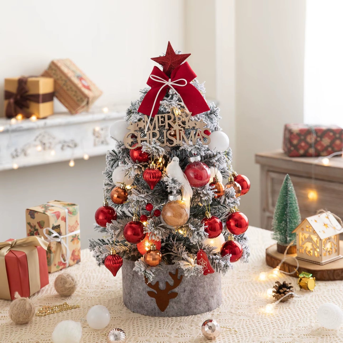 45/60Cm DIY Christmas Tree with LED Light Mini Desktop Tree Christmas Decoration New Year Gift Home Christmas Ornaments
