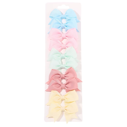 10Pcs/Set Solid Color Kids Bows Hair Clips for Baby Girls Handmade Ribbon Bowknot Hairpin Barrettes New Year Hair Accessories